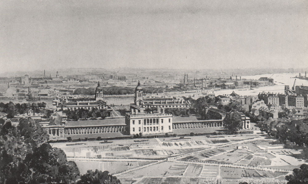 GREENWICH. From the Royal Observatory, by Claude Muncaster 1947 old print